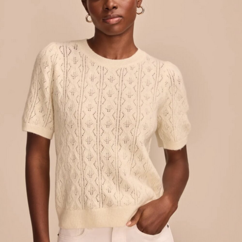 Lucky Brand - Puff Sleeve Pointelle Sweater Tee Sz S